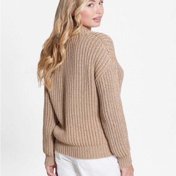 GUESS Dirty Lurex Metallic Cut-Out Neck Sweater Gold Shimmer Size Medium NWT - Picture 2 of 12